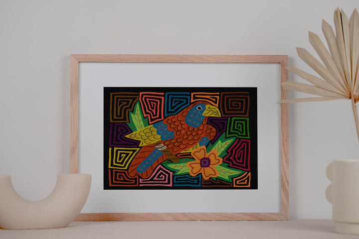 Red-lored Amazon Parrot with Flower Mola