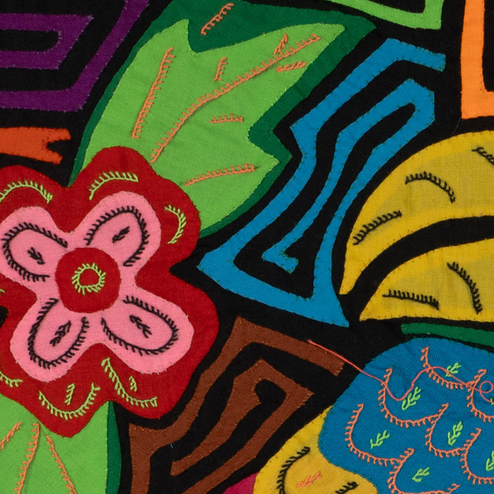 Blue Toucan Perched Among Jungle Flowers Mola