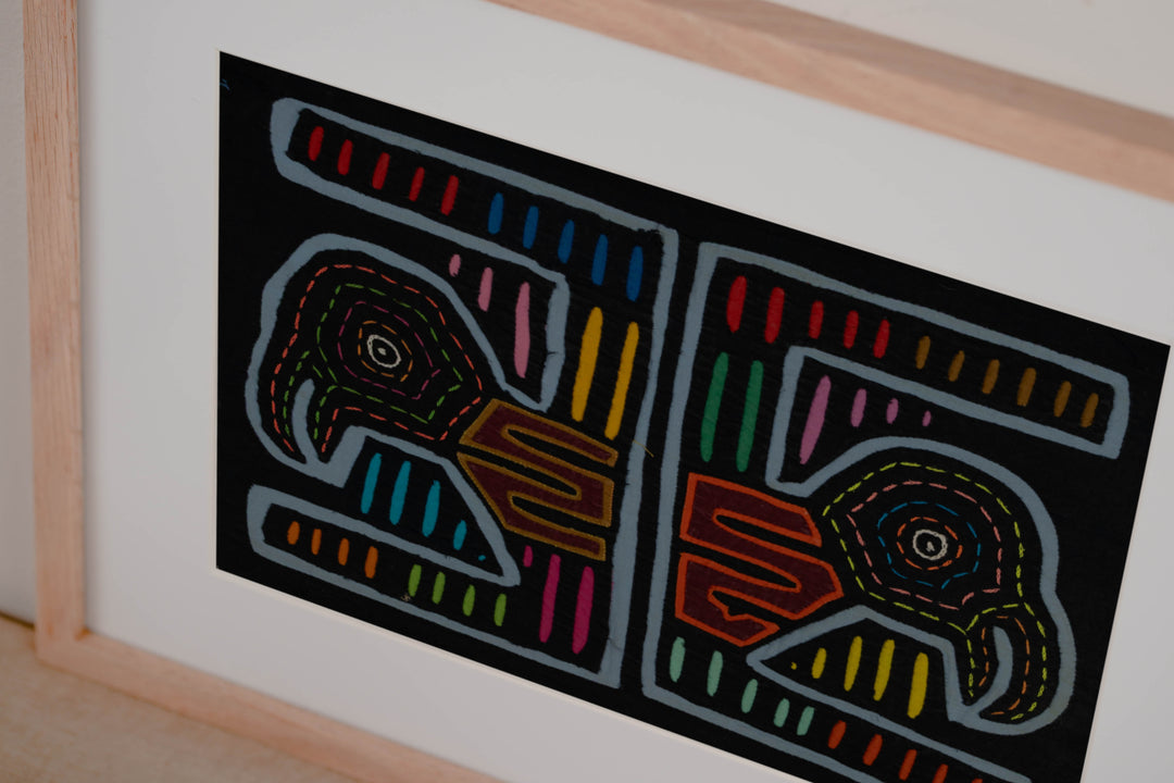 Traditional Black And Blue Bird Head Mola