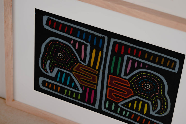 Traditional Black And Blue Bird Head Mola