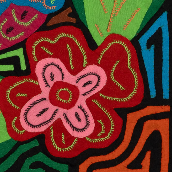 Blue Toucan Perched Among Jungle Flowers Mola