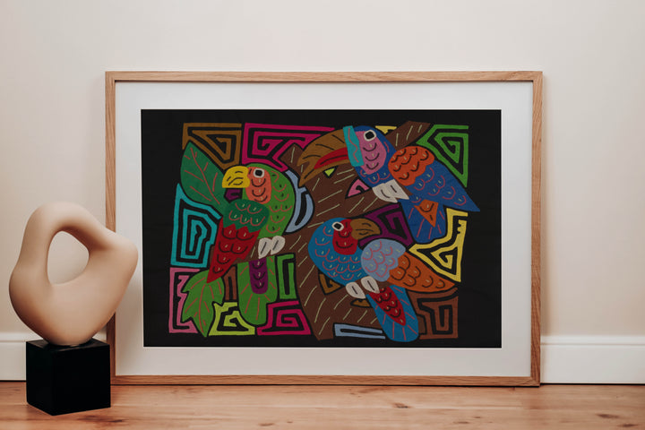 Fantasy Orange Blue And Green Three Bird Toucan And Parrot Mola