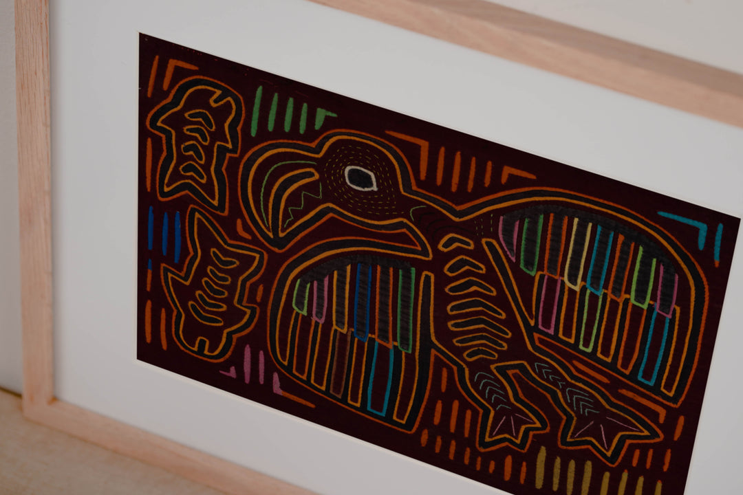 Traditional Burgundy And Orange Ocean Bird In Flight Mola