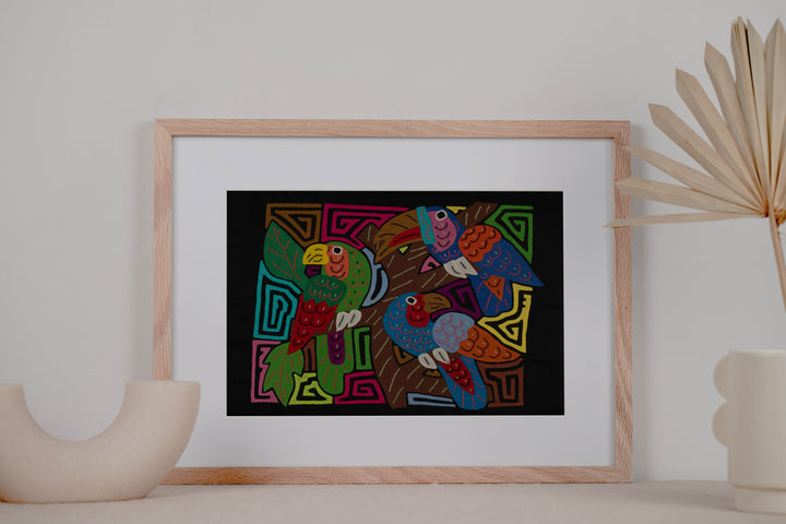 Fantasy Orange Blue And Green Three Bird Toucan And Parrot Mola