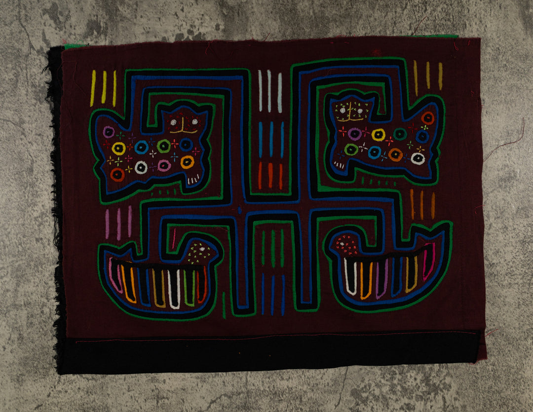 Maroon And Green Kitty Cat And Duck Mola