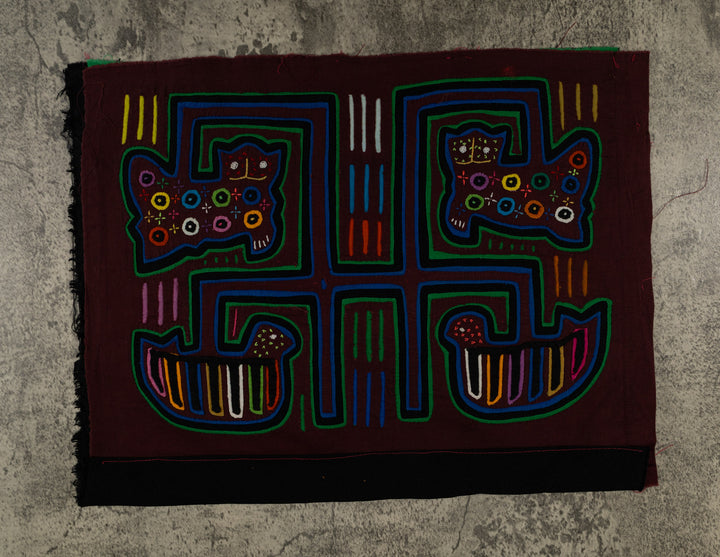 Maroon And Green Kitty Cat And Duck Mola