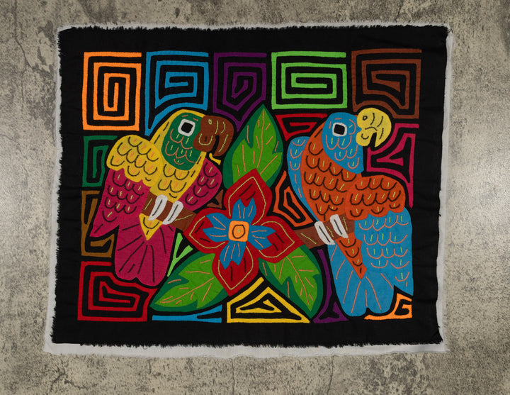 Fantasy Pink Yellow Blue And Orange Two Parrot Mola