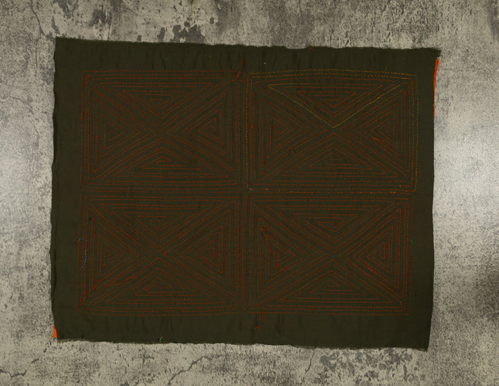 Vintage Orange And Black Four Square Mola