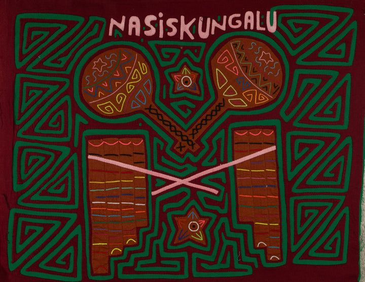 Traditional Burgundy and Green Musical Mola