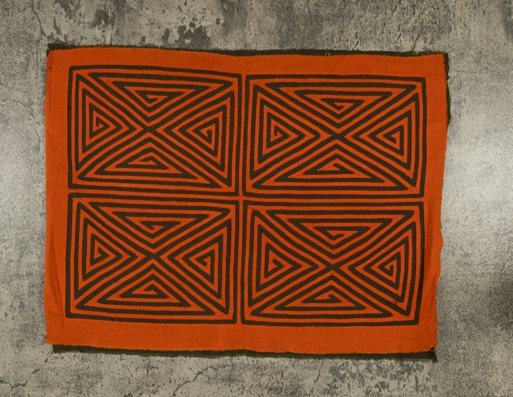 Vintage Orange And Black Four Square Mola