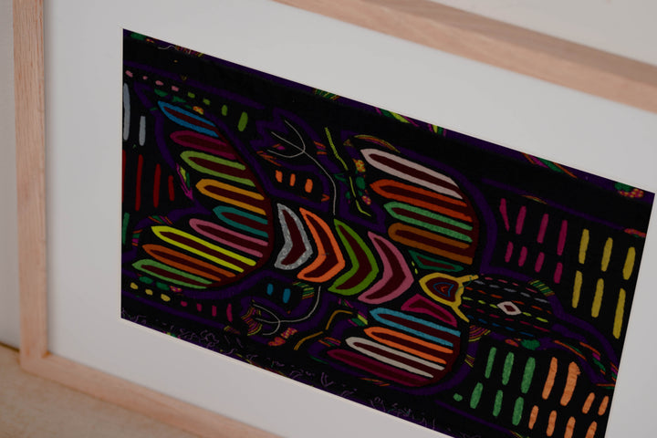 Hand stitched Guna mola from Guna Yala Panama, condor edged in purple with short color bars