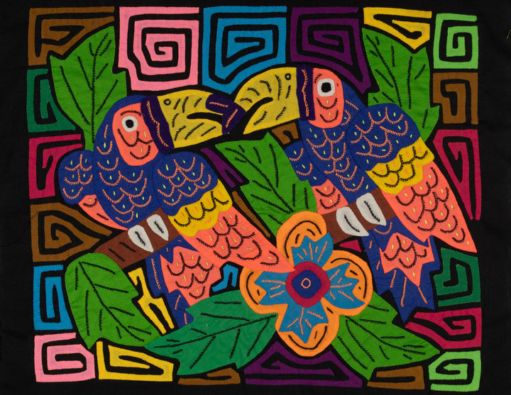 Fantasy Blue Orange And Green Two Toucan Mola