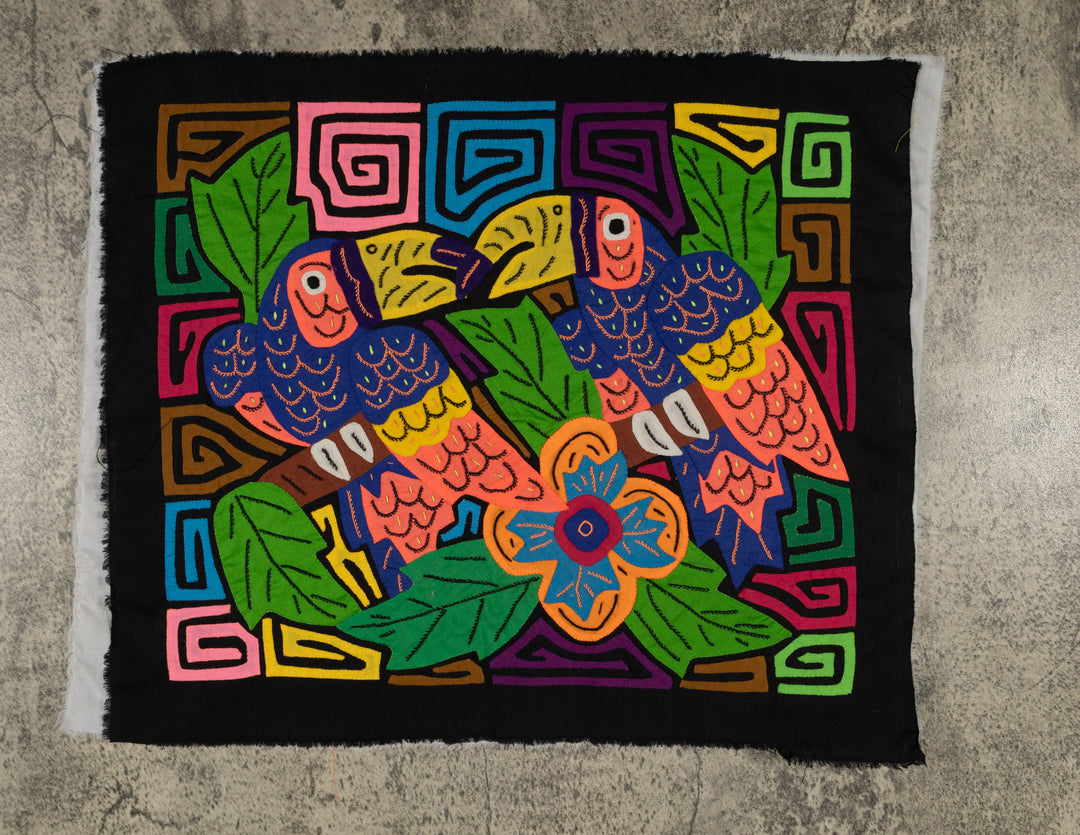 Fantasy Blue Orange And Green Two Toucan Mola