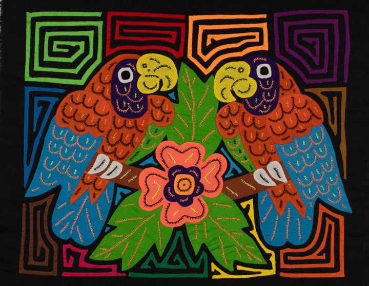 Fantasy Blue Orange And Green Two Parrot Mola