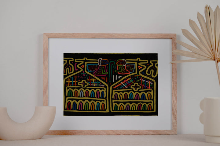 Traditional Black And Yellow Birdhouse Mola
