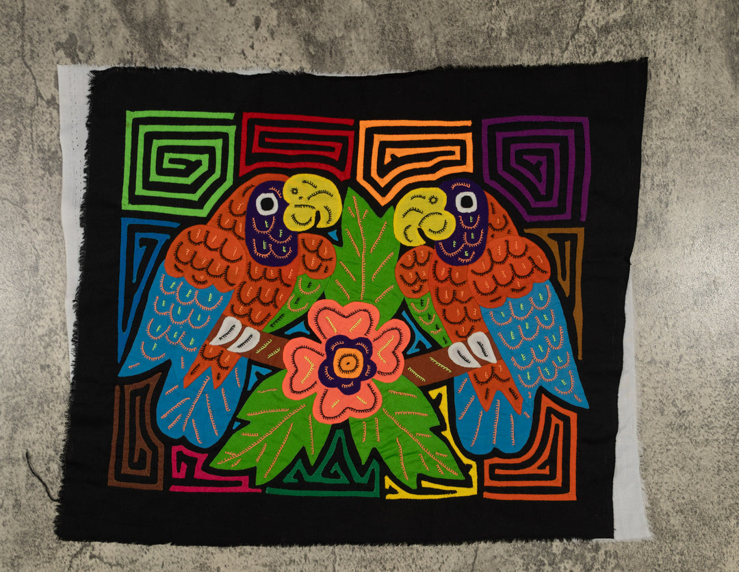 Fantasy Blue Orange And Green Two Parrot Mola