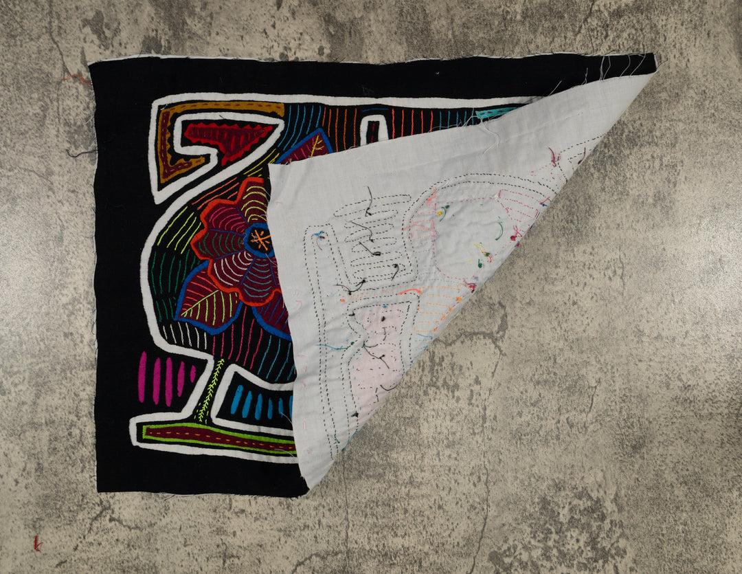 Traditional Black White And Red Floral Flower Mola