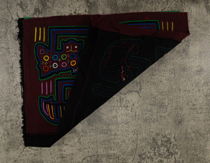 Maroon And Green Kitty Cat And Duck Mola