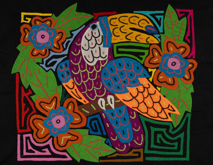 Bright Purple Toucan with Flowers Mola