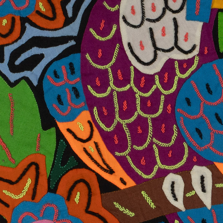 Bright Purple Toucan with Flowers Mola