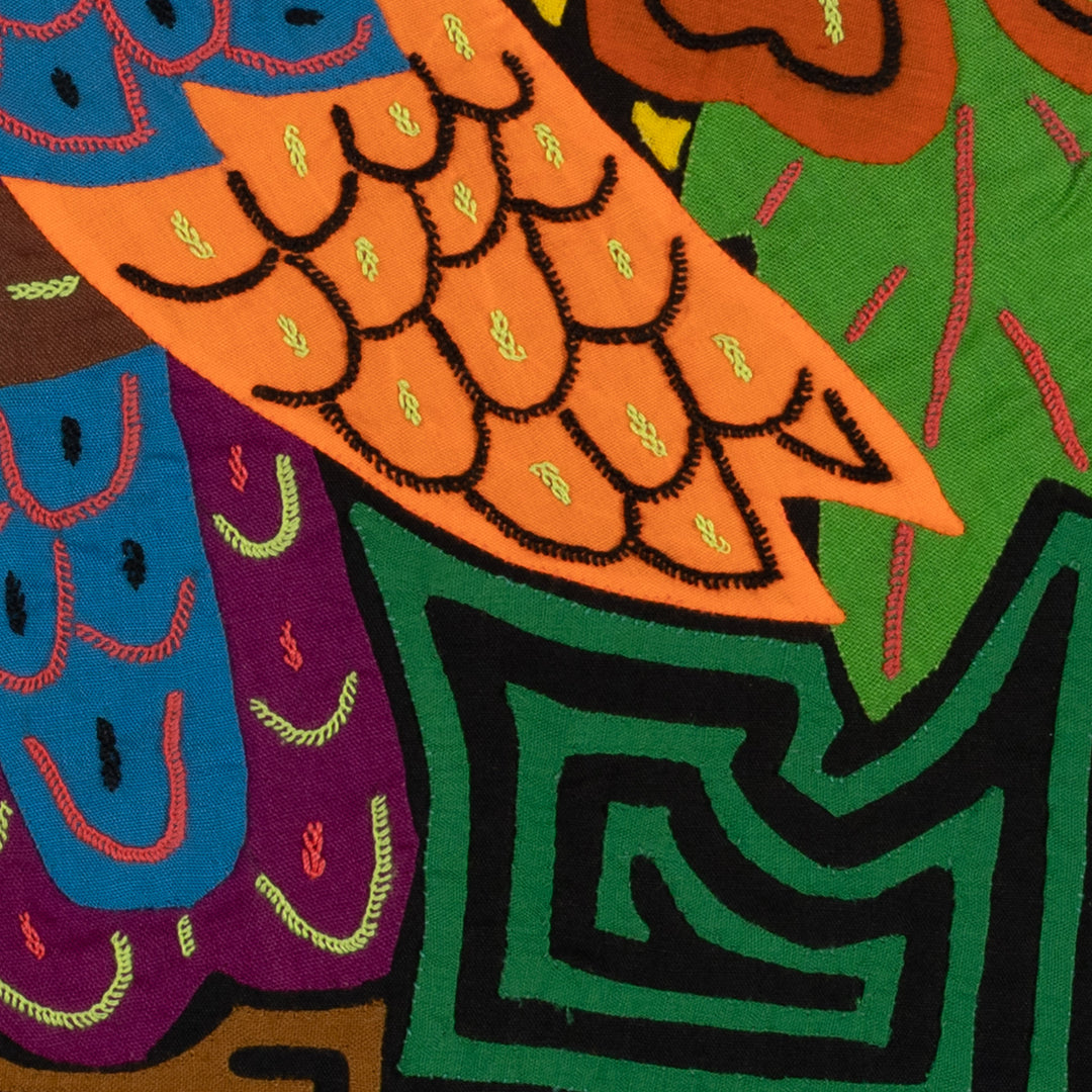 Bright Purple Toucan with Flowers Mola