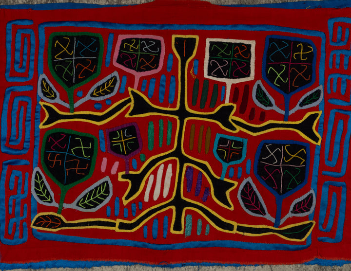 Vintage Red And Blue Autumn Leaf Mola