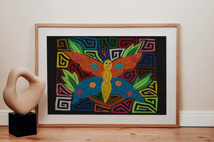 Fantasy Orange Blue And Yellow Happy Butterfly Mola