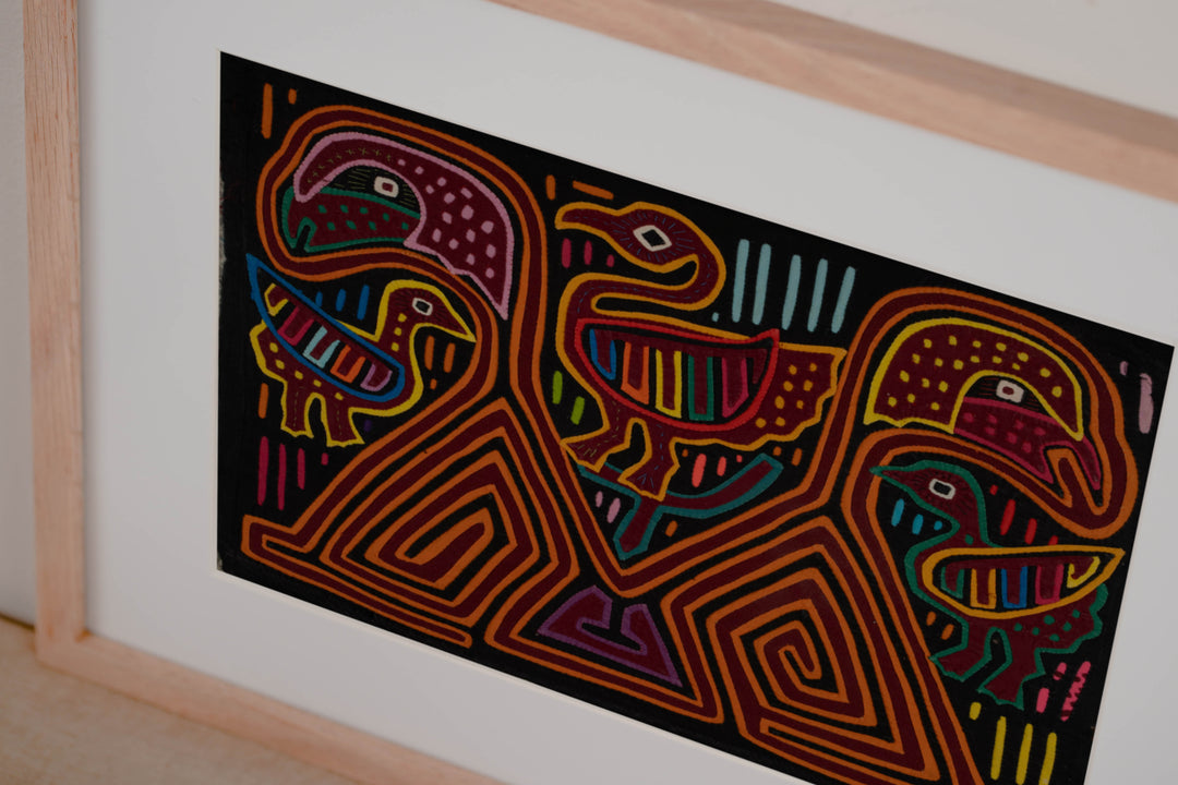 Traditional Red Orange And Blue Jungle Bird Mola