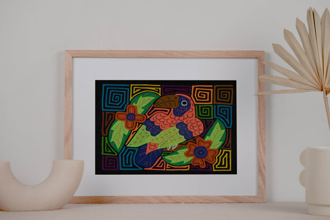 orange-fronted Parrot with Flowers and Leaves Mola