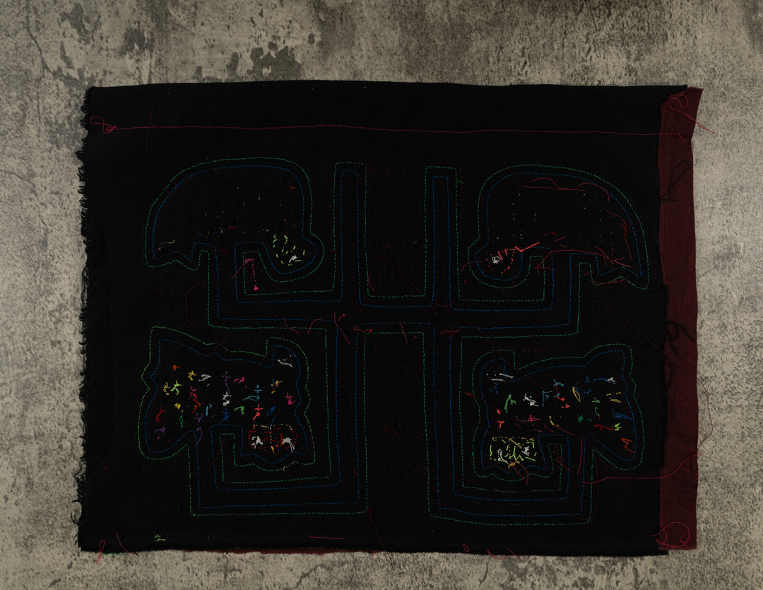 Maroon And Green Kitty Cat And Duck Mola