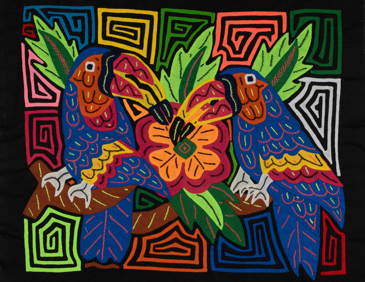 Fantasy Red Blue And Yellow Two Toucan Parrot Mola