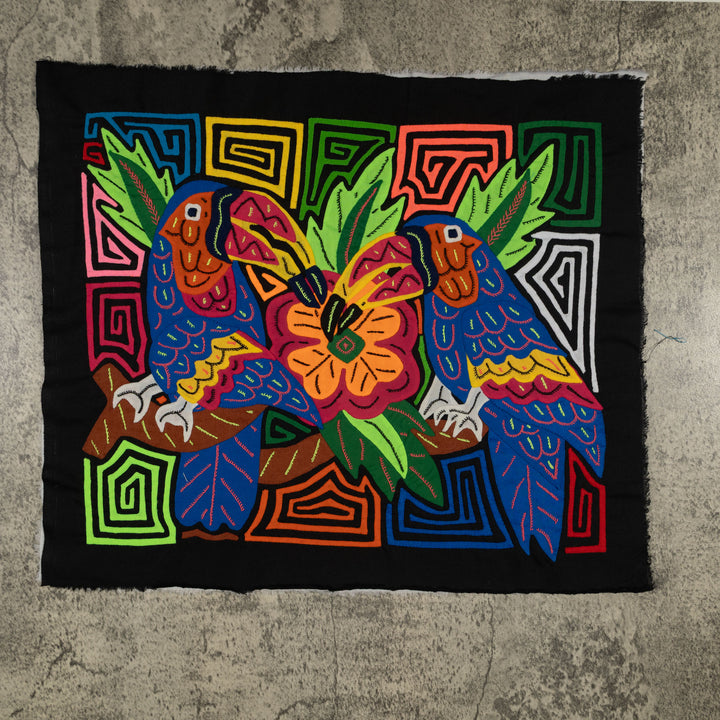 Fantasy Red Blue And Yellow Two Toucan Parrot Mola