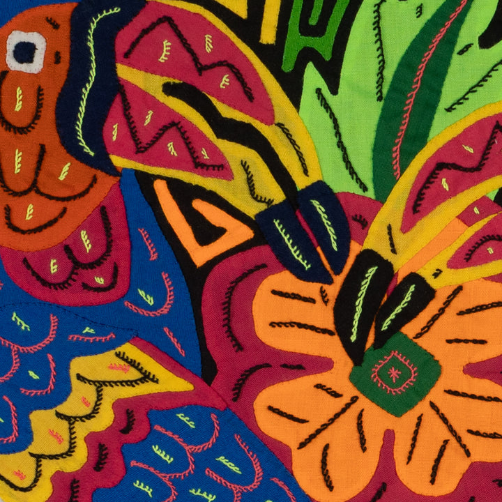 Fantasy Red Blue And Yellow Two Toucan Parrot Mola