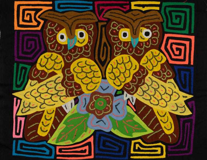 Panama Owls Surrounded by Jungle Flowers Mola