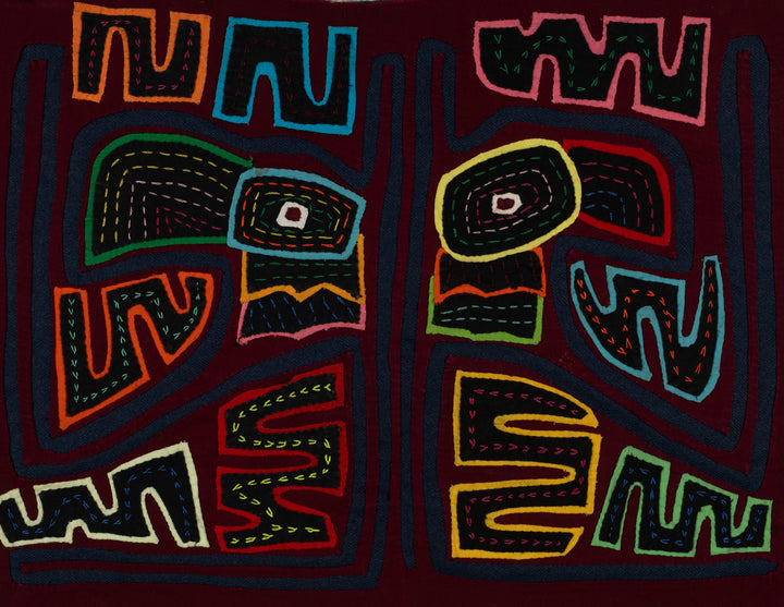 Traditional Burgundy And Dark Blue Toucan Parrot Mola