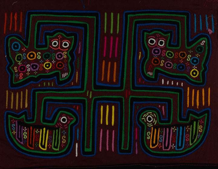 Maroon And Green Kitty Cat And Duck Mola