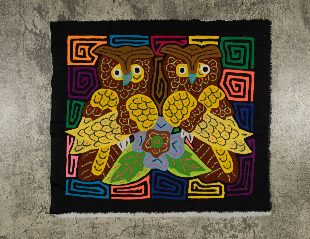 Panama Owls Surrounded by Jungle Flowers Mola