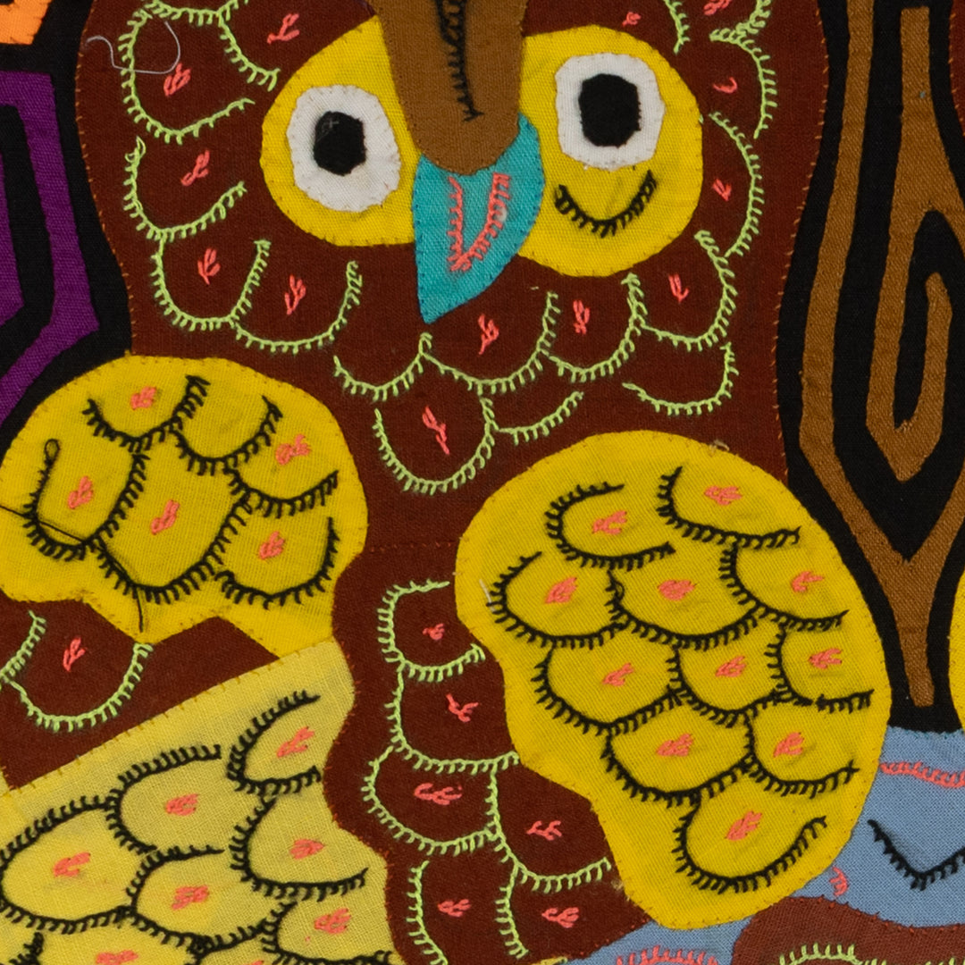 Panama Owls Surrounded by Jungle Flowers Mola