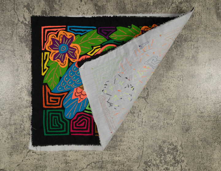 Orange And Blue Vibrant Parrot Pair and Flowers Mola
