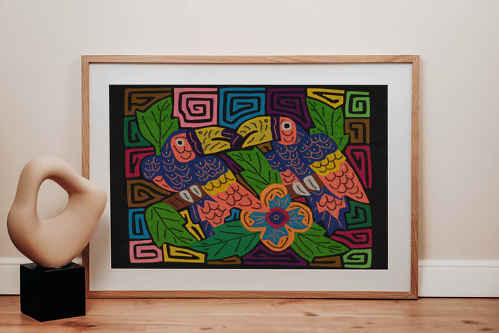 Fantasy Blue Orange And Green Two Toucan Mola