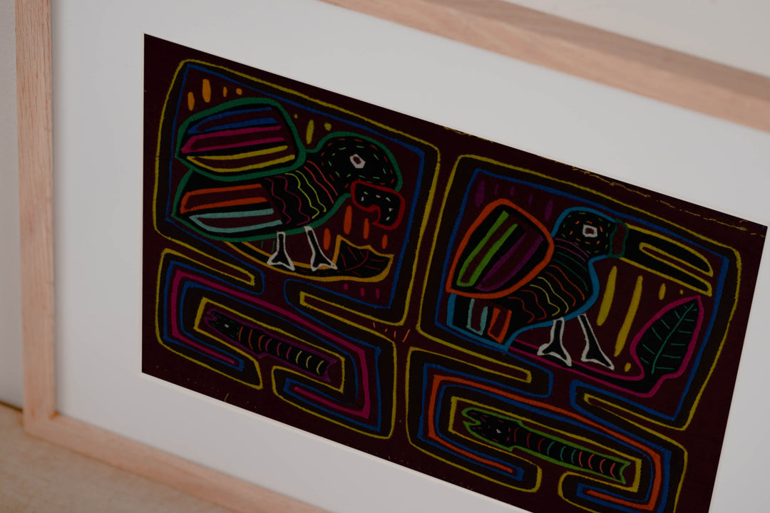 Traditional Burgundy Parrot Toucan And Snake Mola