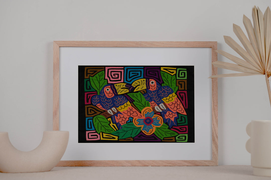 Fantasy Blue Orange And Green Two Toucan Mola