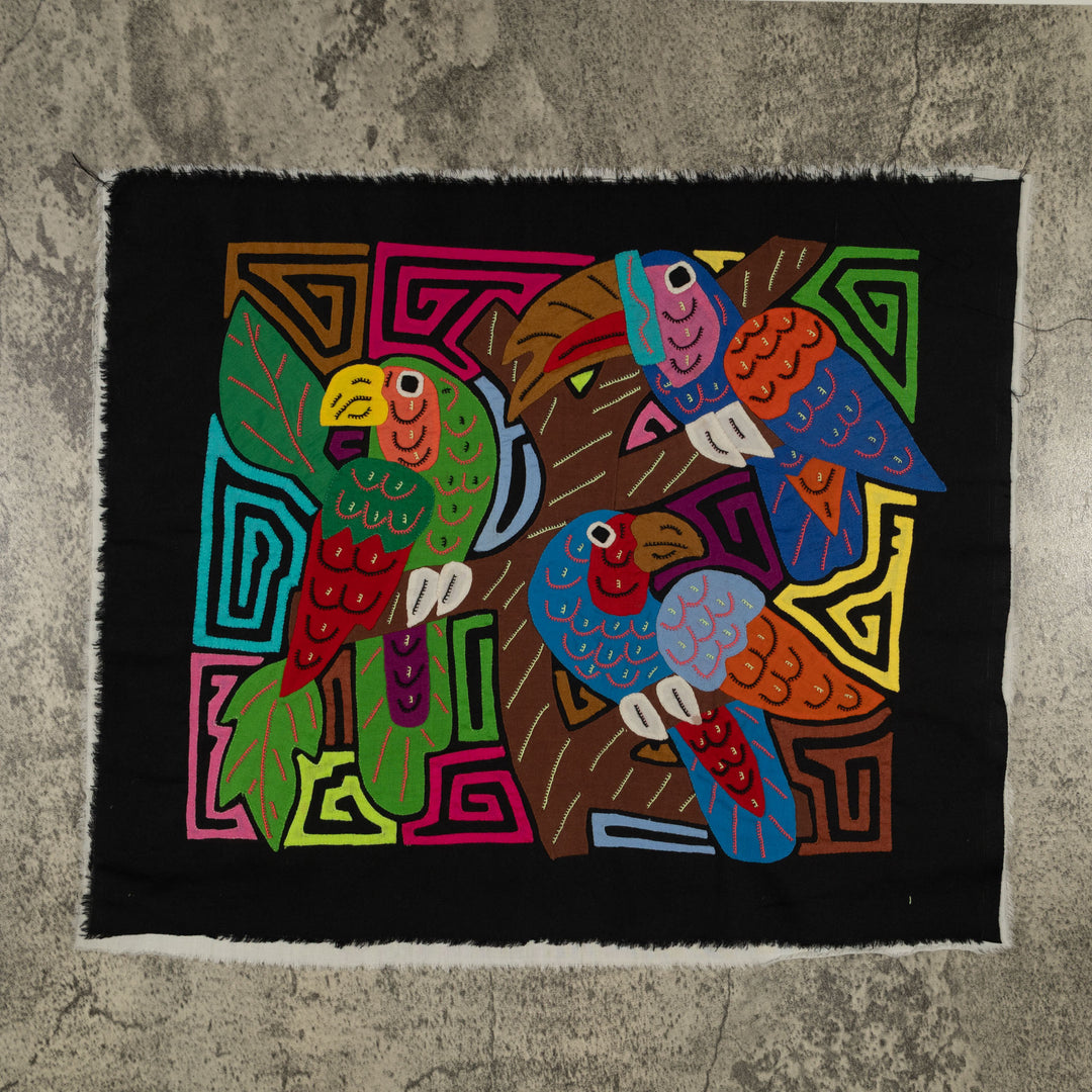 Fantasy Orange Blue And Green Three Bird Toucan And Parrot Mola