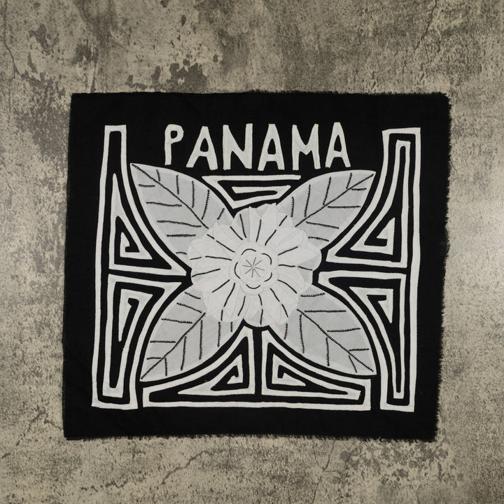Traditional Black And White Floral flower Panama Mola