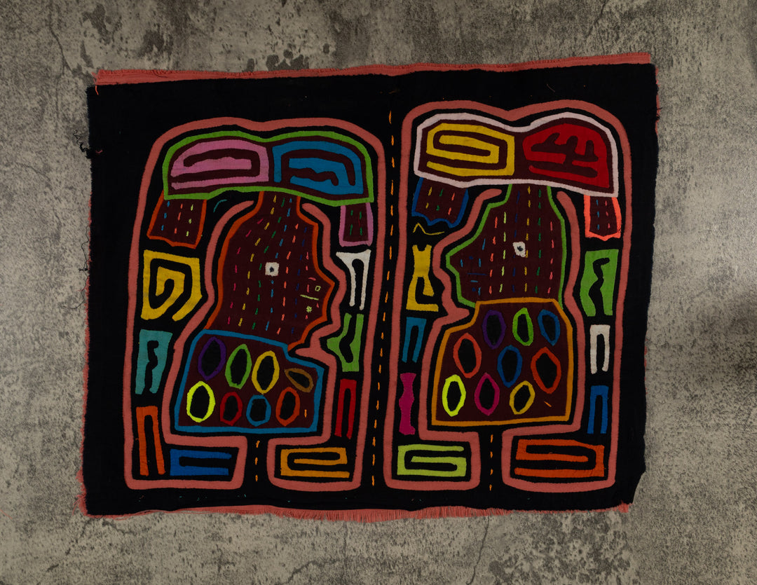 Traditional Pink And Black Basket Head Mola