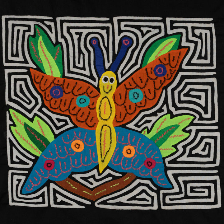 Fantasy Blue Orange And Yellow Happy Butterfly Mola