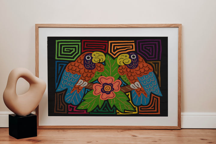 Fantasy Blue Orange And Green Two Parrot Mola