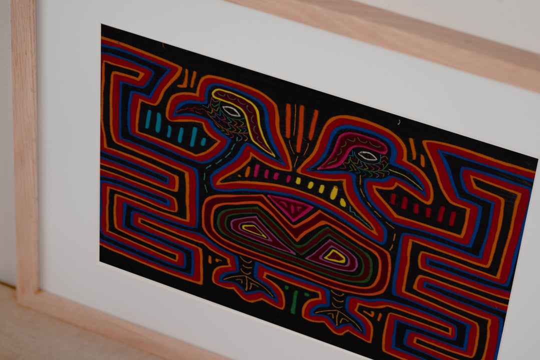 Traditional Red Orange And Blue Jungle Bird Mola