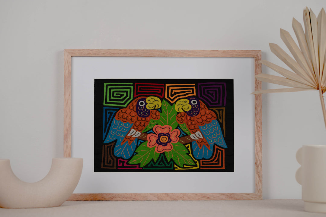 Fantasy Blue Orange And Green Two Parrot Mola