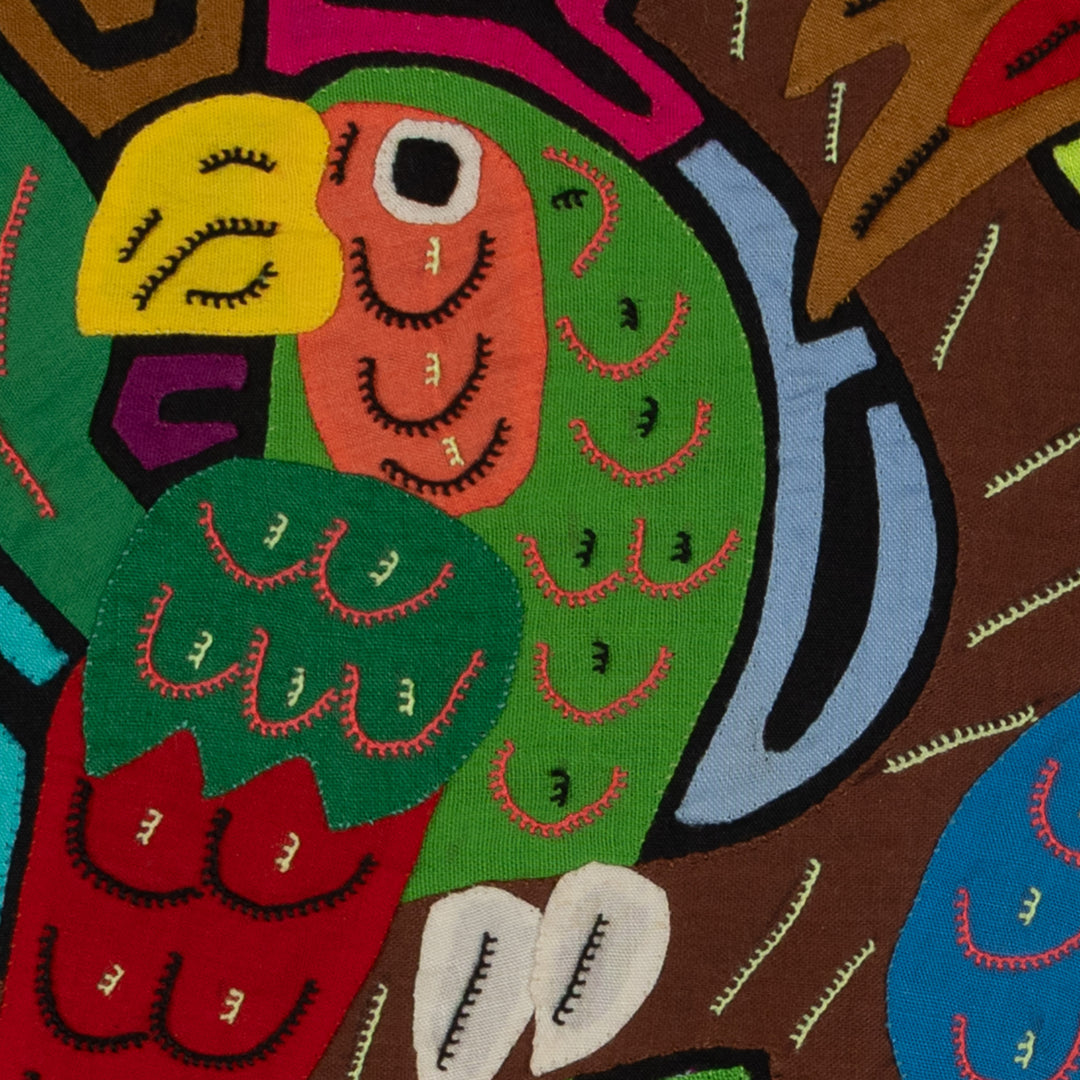 Fantasy Orange Blue And Green Three Bird Toucan And Parrot Mola